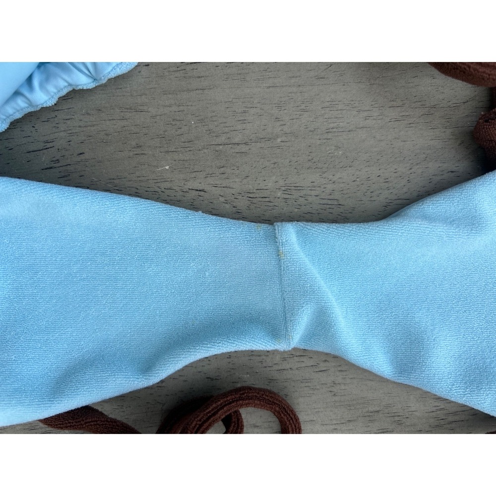 Frankies Bikinis Blue Terry Cloth Two Piece Set Brown Trim Top M Bottom L - Picture 6 of 6